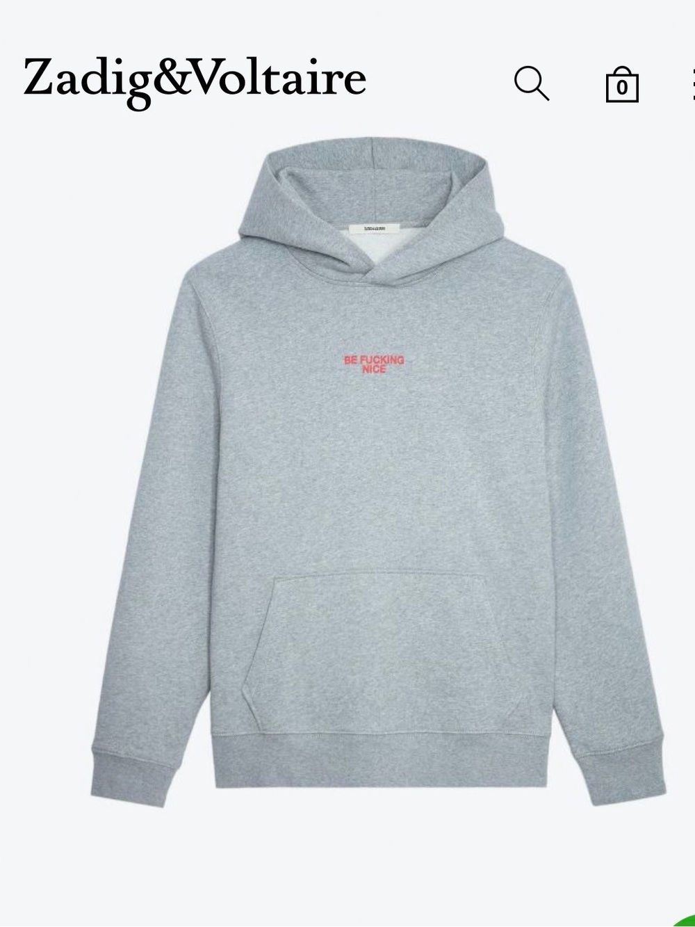 Zadig & Voltaire Unisex Sanchi “Be Fucking Nice” grey hoodie sweatshirt sz XS